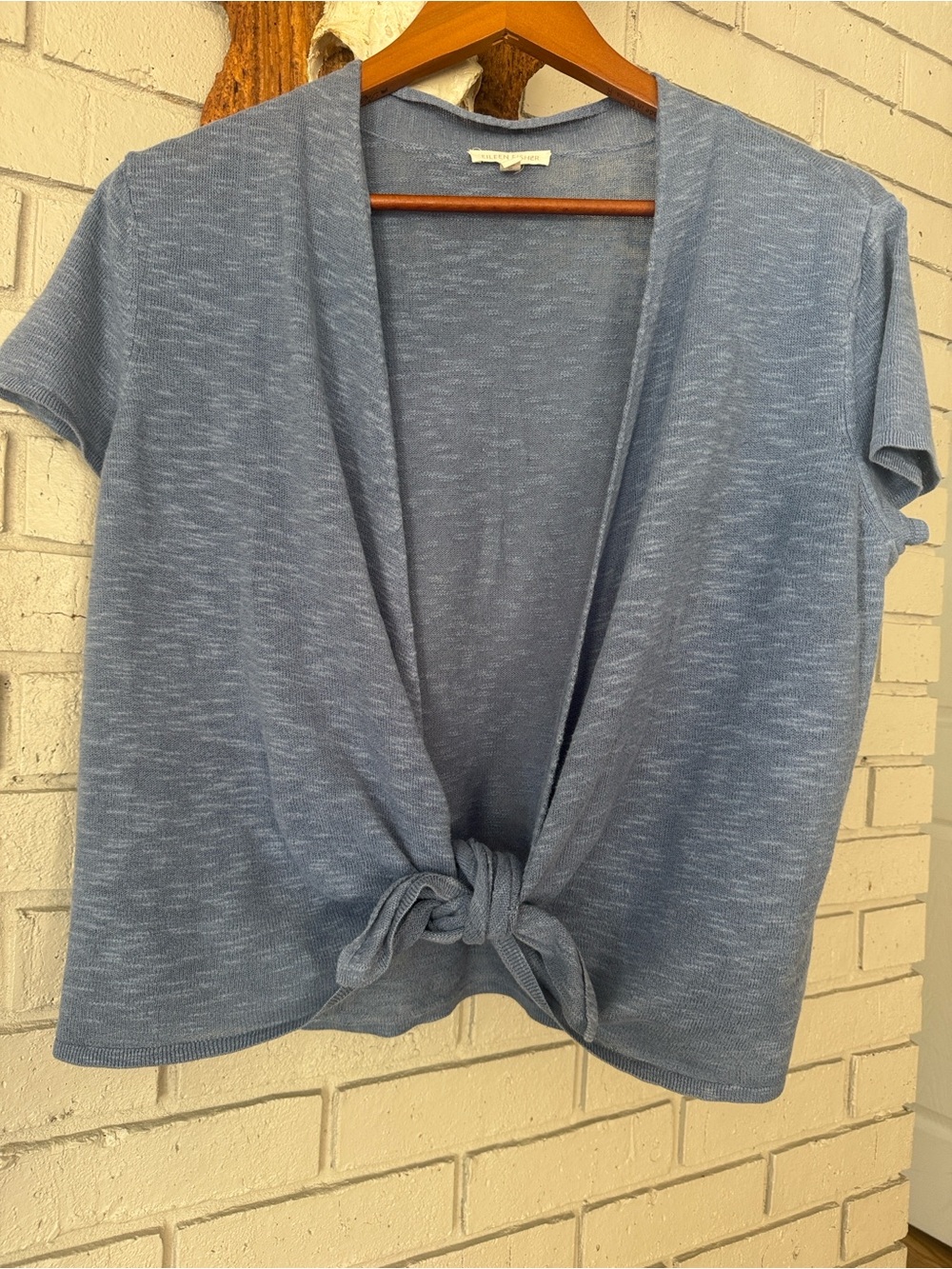 Eileen Fisher Heathered Slate Blue Tie-Front Crop Top
